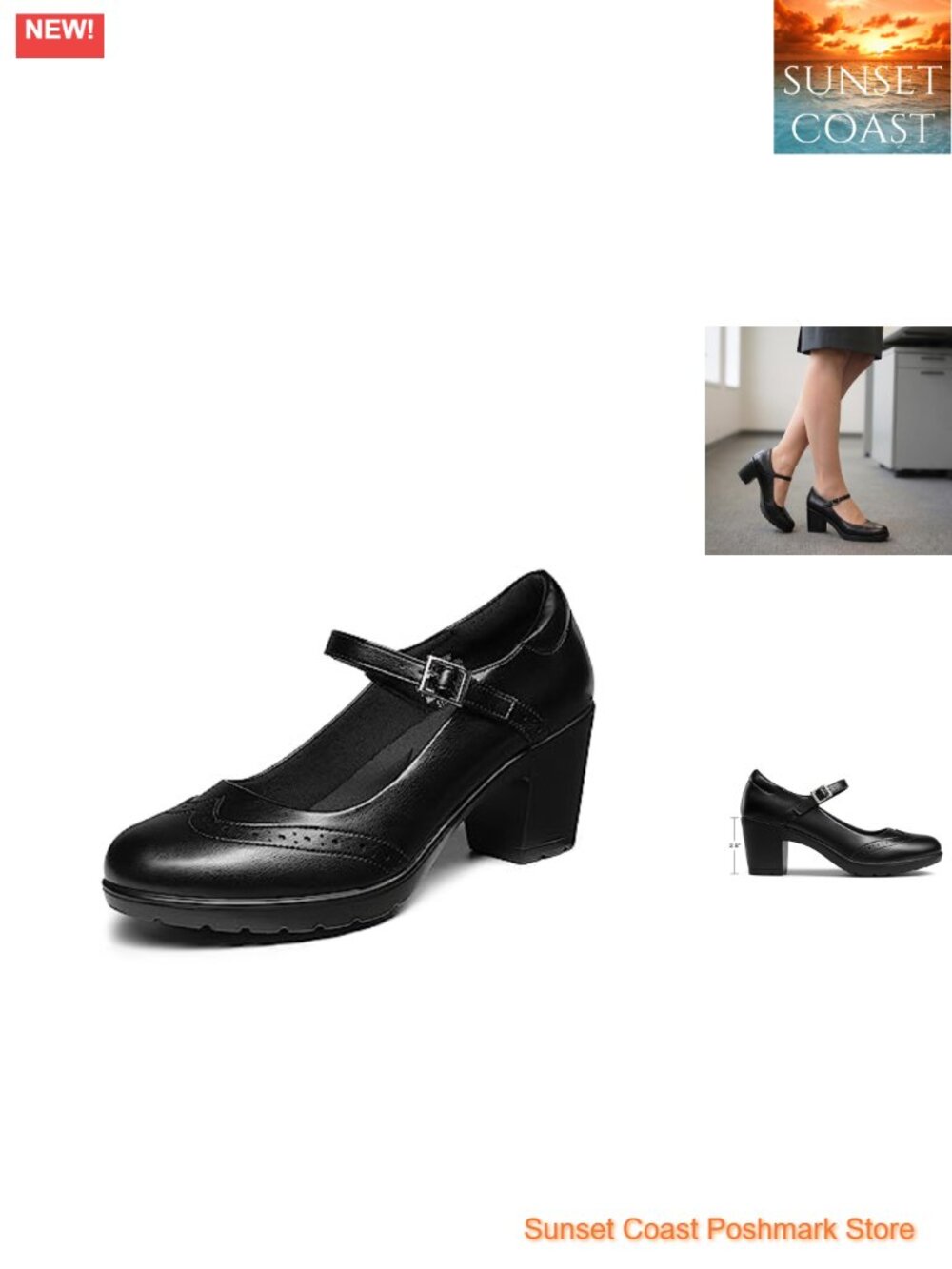 Women's Oxford Mary Jane Dress Shoes Block Heel Closed Toe Buckle